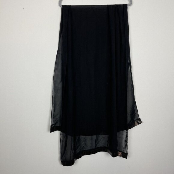 Sheer Black Rectangle Bronze Faux Snakeskin Trim Cocktail Dress Scarf - Picture 4 of 4